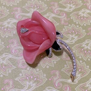 KJL rose brooch pave set pink